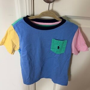 Ralph Lauren Kids Colorblock Pocket Tee in Blue, Green, Yellow & Pink